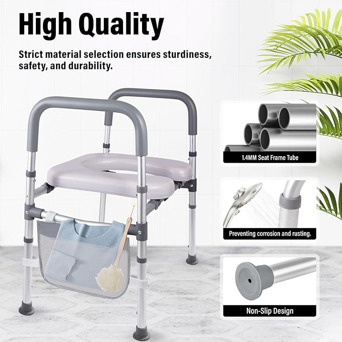 Adjustable Raised Toilet Seat with Handles - FSA HSA Eligible Toilet Riser for Seniors & Handicap, Fits Any Toilet, Supports 400lbs