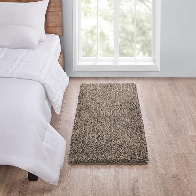 Walensee Large Bathroom Rug Non Slip Bath Mat (72x24 Inch Taupe) Water Absorbent Super Soft Shaggy Chenille Machine Washable Dry Extra Thick Perfect Absorbant Best Plush Carpet for Shower Floor