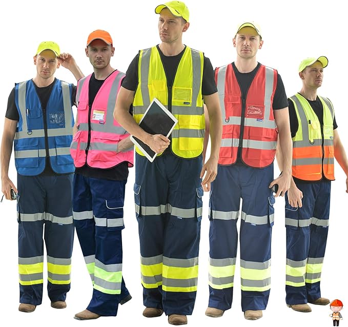A-SAFETY Purple Reflective Safety Vest - Workwear with 7 Pockets, Hi Vis, Durable, 4 Lower Pockets