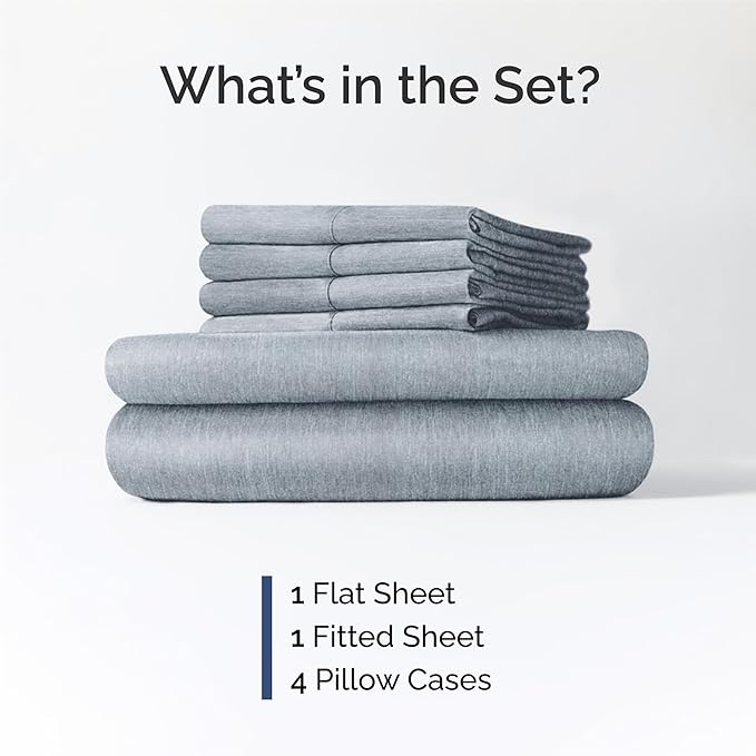 King 6 Piece Sheet Set - Cooling & Breathable Bed Sheets - Hotel Luxury Bed Sheets for Women, Men, Kids & Teens - Bedding w/Deep Pockets & Easy Fit - Soft & Wrinkle Free - King Heathered Blue Sheets