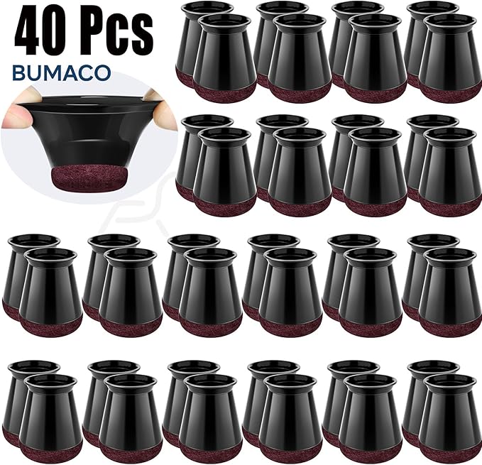 BUMACO Chair Leg Floor Protectors Chair Leg Protectors for Hardwood Floors Silicone Pads Covers to Protect Floors Black-40 Pcs Universal XS (8/16"-15/16")