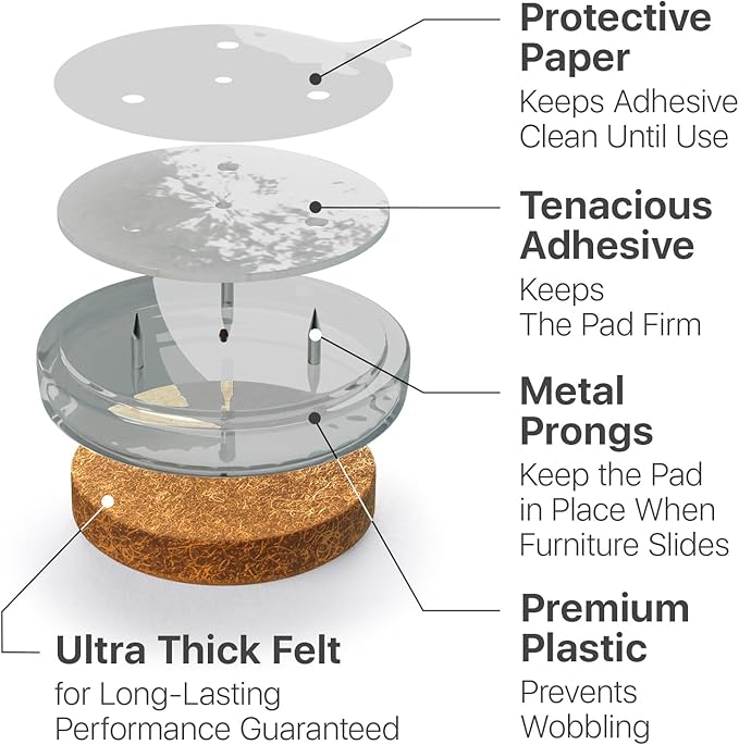 X-Protector Nail On Chair Leg Pads - 16 PCS 1" - Felt Chair Leg Floor Protectors - Nail in Felt Furniture Pads for Hardwood Floors - Premium Floor Protectors for Chairs - Protect Hard Surfaces!