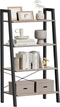 VASAGLE Ladder Shelf, 4-Tier Bookshelf, Storage Rack, Bookcase with Steel Frame, for Living Room, Home Office, Kitchen, Bedroom, Industrial Style, Heather Greige and Ink Black ULLS44MB
