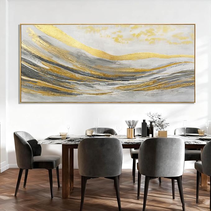 Artexist Abstract Wall Decor White and Gold Line Canvas Art Pictures Vintage Wall Art 32"x70" Large Artwork for Living Room Office Art