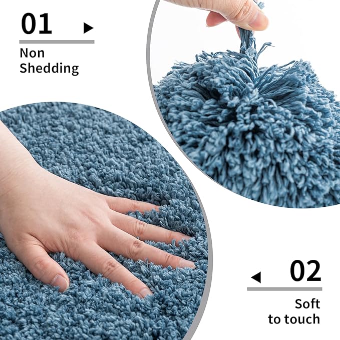 Blue Bathroom Rug 24x36 Non Slip Fluffy Bath Mat for Bathroom Floor Washable Plush Luxury Bath Rug for Tub Soft Shaggy Absorbent Shower Sink Mat
