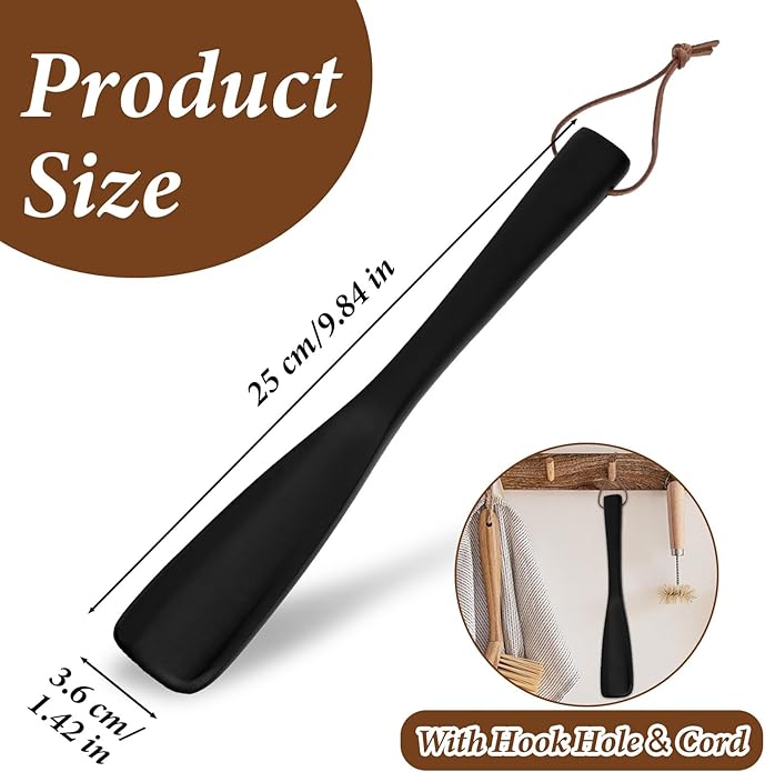 Wood Shoe Horn,Long Handle Shoehorn,9.84" Shoehorn Long-handle for Men, Women, Kids, Black Wooden Shoe Horn with Ergonomic Handle, Perfect for Seniors and Pregnancy