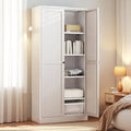 61'' Storage Cabinet, 4 Adjustable Shelves Kitchen Pantry with 2 Doors, Tall White Metal Storage Cabinet with External Hooks, Heavy-Duty Farmhouse Pantry for Kitchen Living Room