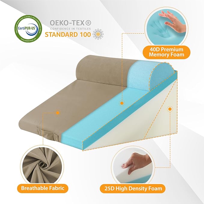 3PCS Wedge Pillow Set for After Surgery, Adjustable 9&12 Inch Bed Wedge Pillow for Sleeping, Incline Pillow Wedge for Headboard, Post Surgery, Acid Reflux, Neck&Back Support, Plush Brown