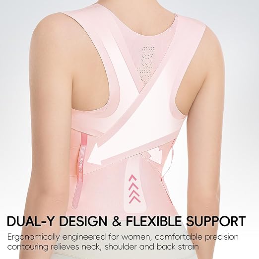 babaka Posture Corrector for Women, Invisible Lightweight Adjustable Back Brace for Upper and Lower Back Pain Relief, Hunchback, Hump, Scoliosis, Thoracic, Spine Corrector Under Clothes (Pink, Large, Waist: 34''-42'')