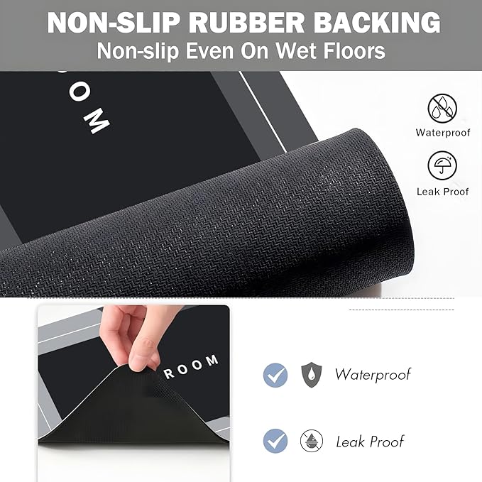 Bath Mat, Quick-Drying Non-Slip Thin Bathroom mat Super Absorbent Bath mats Rug-Bath Mats for Bathroom Floor Bathtub Vanity-Bathmat Bath Rug Easy Care Black 27.5" x15.7"