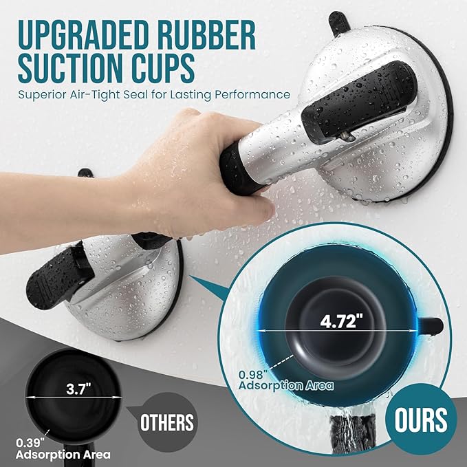TAILI Grab Bars for Bathtubs and Showers,2 Pack Shower Handles for Elderly Suction,Maximum 330lbs,Shower Grab Bar with Upgraded Rubber Suction Cups, Safety Grip for Senior, No Drilling Removable,Black