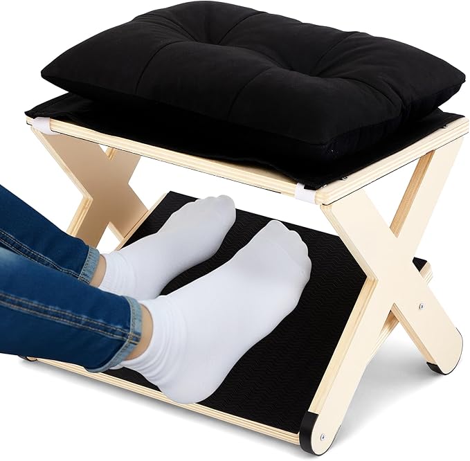 Novabright Double Step Footrest, Wooden Foot Rest for Under Desk at Work with Non-Slip Surface, Ergonomic Foot Stools for Improved Posture, Leg Rest for Chair, Computer Gaming, Home and Office