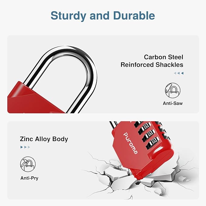 Puroma 2 Pack Combination Lock 4 Digit Outdoor Waterproof Padlock for School Gym Locker, Sports Locker, Fence, Toolbox, Gate, Case, Hasp Storage (Red)