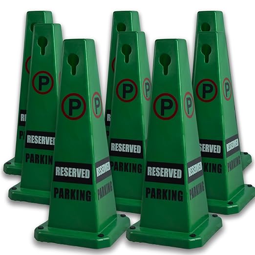 BESEA 8 Pack No Parking Cone Green Caution 4 Sided No Parking Cone Reserved Parking