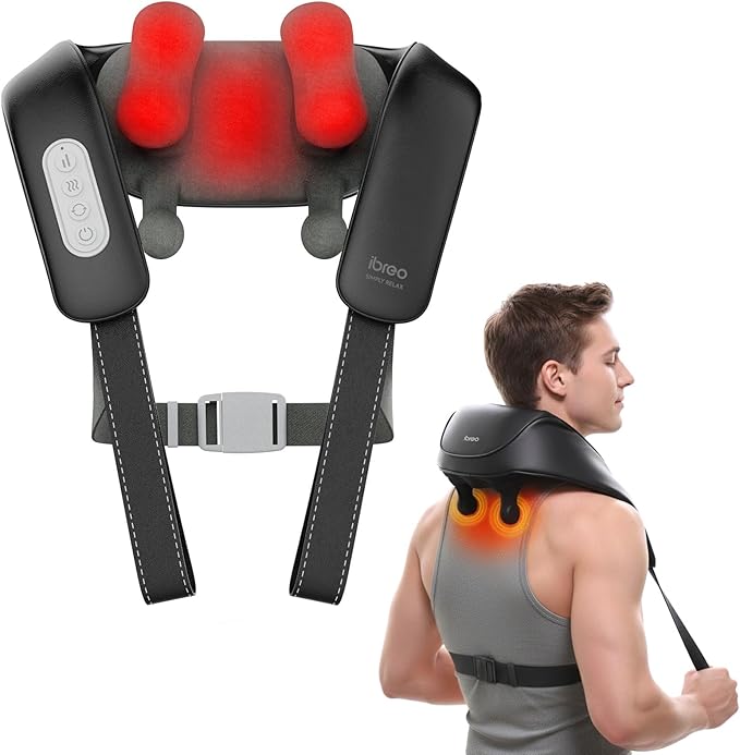 Cordless Shiatsu Neck and Back Massager with Heat, 10 Mins x 12 Uses, 3 Massage Modes & 2 Intensity Levels, 3D Kneading Deep Tissue for Pain Relief, Voice Prompt & Smart Memory, Relax for Women, Men