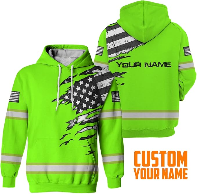 US Flag High Visibility Hoodie for Men Reflective Hoodie Safety Workwear for Worker Runner Patriotic ACC02