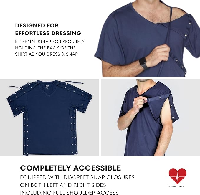 Inspired Comforts Unisex Post Surgery & Rehab V Neck Dual Access Snap Shirt