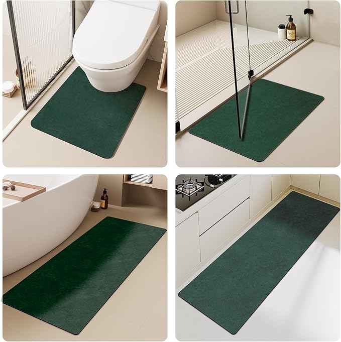 Bathroom Mat Quick Dry, Bathroom Rugs Non Slip Washable Thin Absorbent Bath Mat Fits Under Door Bathroom Floor Mat Perfect for Bath, Shower, or Sink 24"x60" Dark Green