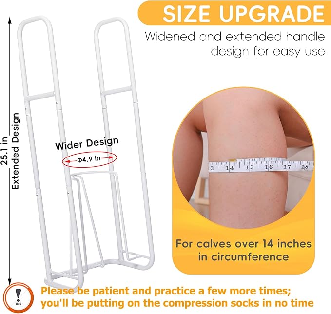 Upgraded Extra-Large Compression Sock Aid Device - Sock Aids for Compression Stocking - Helper Device for Putting on Hosiery - 14 in or More - 2024 Design (White)