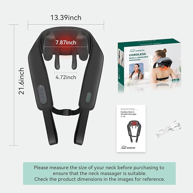 Snailax Cordless Neck Shoulder Massager with Heat for Pain Relief Deep Tissue, Upgarded 4D Kneading, Shiatsu Back Neck Massager Pillow for Neck, Shoulders Back