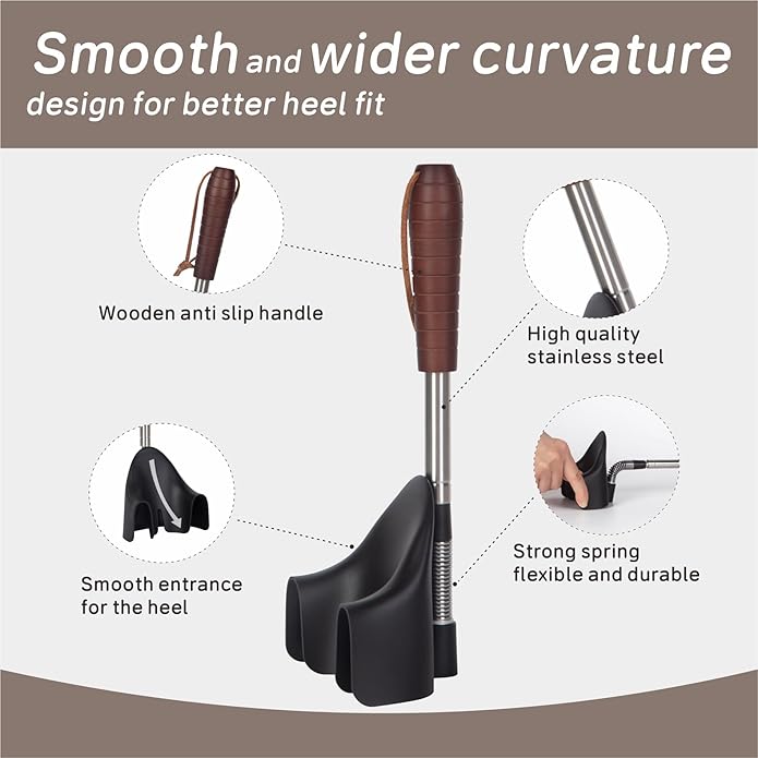 REVEX Long Handle Shoe Horn,Shoe Horn Long Handle for Seniors Men Women,Shoe Horn with Heel Protection,10''-31'' Telescopic