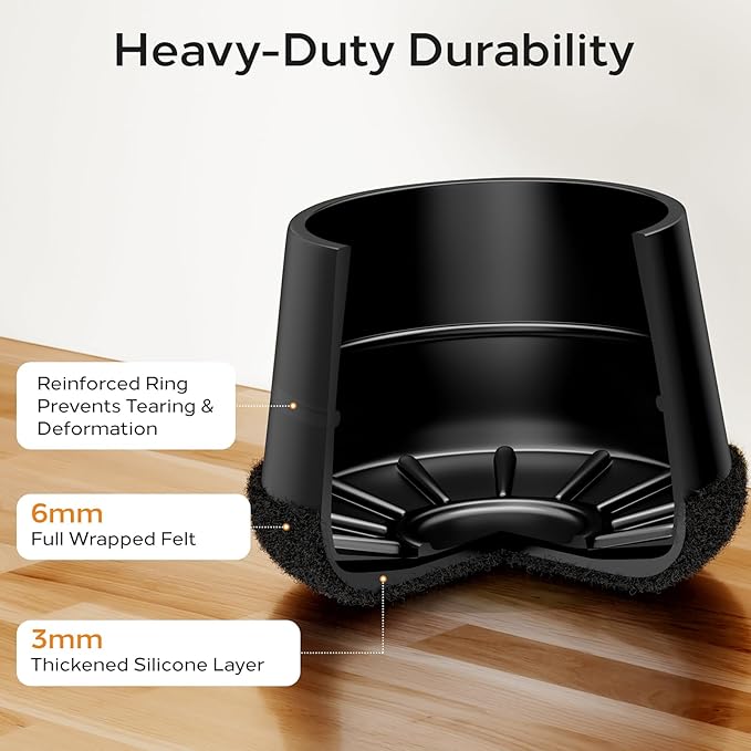 Meldel 24 PCS Silicone Chair Leg Floor Protectors Large (1.3"-1.4") Rubber Felt Furniture Pads Chair Legs Caps/Covers for Hardwood Floors, Tile from Scratches & Reduce Noise - Round, Black