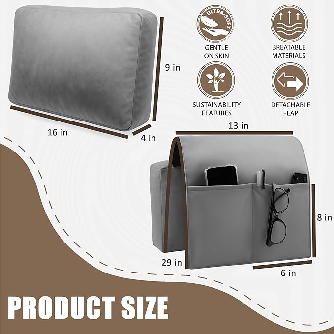 Recliner Headrest Pillow, Versatile Neck Support Cushion with Velvet Cover for Adults, Ideal Accessory for Chair, Couch, Office, Bed, Lumbar Pain Relief, Travel, Lounging, Gray