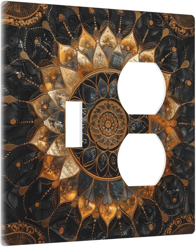 Cool Colorful Mandal Flowers Boho Floral Wallplates 1 Toggle 1 Duplex Switch Plate Electrical GFCI Faceplate Decorative Light Switch Covers for Bed Room Living Room Decor