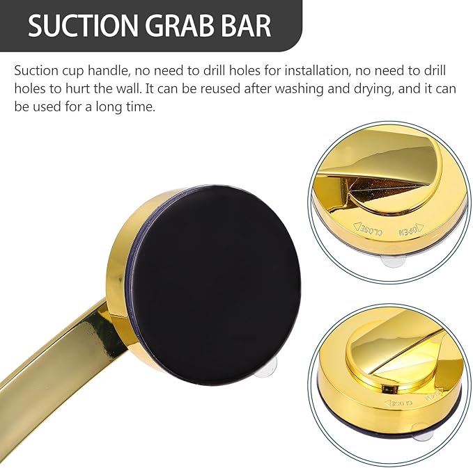 Strong Suction Grab Bar Safety Handrail Non-Skid Bath Support Handle for Elderly Injured Reusable Suction Cup No-Drill Installation Glass Tile Marble