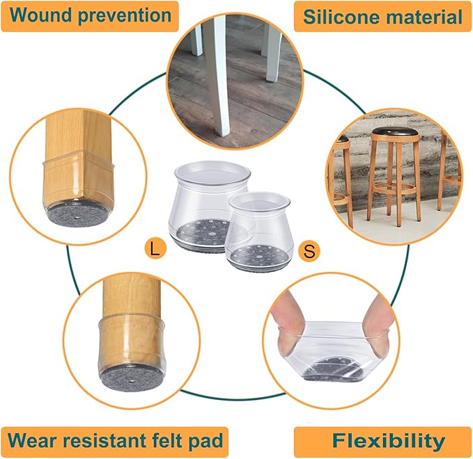 32 Pcs Chair Leg Floor Protectors - OASMU Silicone Felt Pads, Scratch-Proof & Noise-Free, Easy Smooth Moving, Small Size (Fits Round Chair Legs: 15/16" to 1-5/16" Diameter)