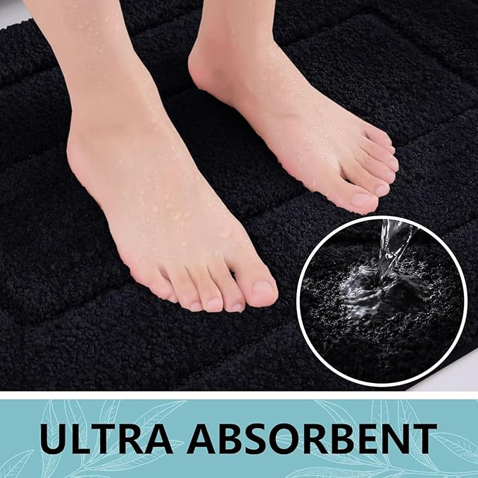 Buganda Bathroom Rugs, 36" x 24", Soft and Absorbent Microfiber Bath Rugs, Non-Slip Shaggy Shower Carpet, Machine Wash Dry Bath Mats for Bathroom Floor, Tub and Shower, Black