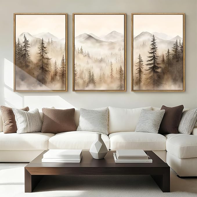 IARTTOP Extra Large Mountain Canvas Wall Art 24x36 Inch Framed Forest Woodland Art Prints Abstract Modern Farmhouse Wall Decor Set of 3 for Living room Dining room Bedroom