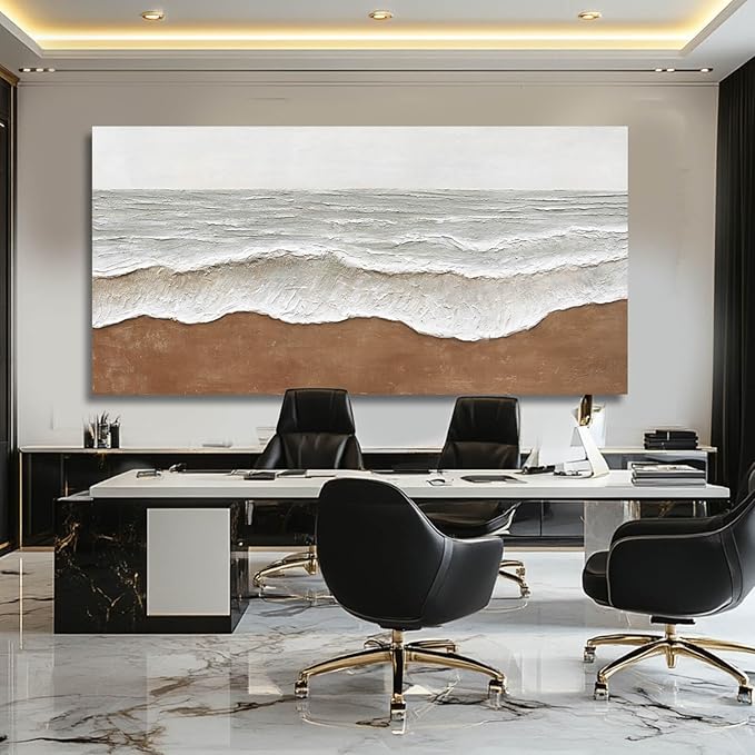 Artexist Textured Wall Decor Ocean Wall Painting White Line Wall Art Posters 29"x58" Large Pictures for Living Room Dining Room