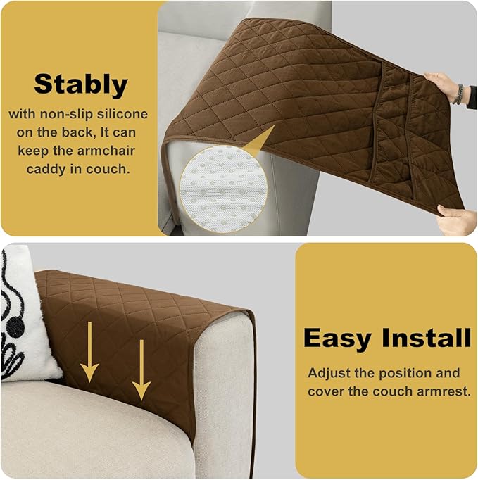Remote Control Holder for Recliner,Armchair Caddy,Non Slip Sofa Armrest Storage Organizer for Recliner Couch with 6 Pockets for TV Remote,Cell Phone,Magazine (Brown)