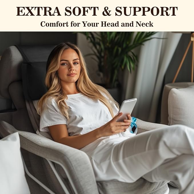 Recliner Headrest Pillow, Adjustable Neck & Head Support Pillow, Soft Velvet Non-Slip Headrest for Recliner, Couch, Chair, Sofa