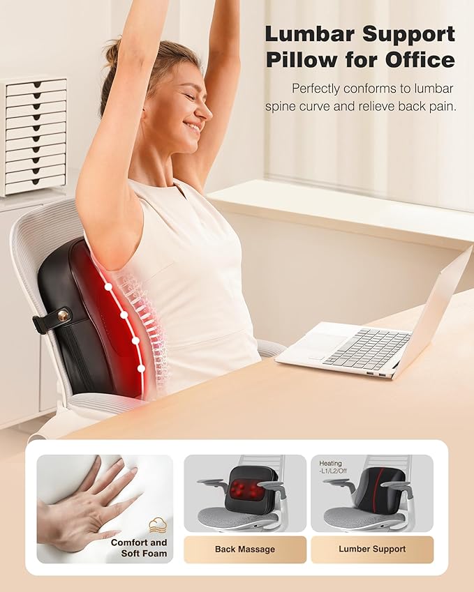 Back Massager with Heat-Shiatsu Massagers for Neck and Shoulder Pain-3D Kneading Massage for Lower Back/Neck/Leg Pain Relief-Lumbar Support Pillow for Office Chair-Chirstmas Gifts for Mom Dad