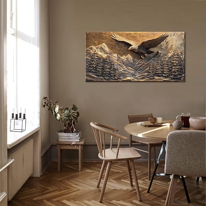 Brown Retro Country Eagle Wall Art for Bedroom Canvas Painting Prints Rustic Mountain Sky Vintage Art Deco Modern Artwork Office Farmhouse Decor