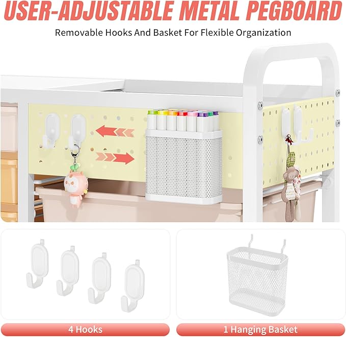 Rolling Storage Cart with 14 Drawers, Storage Organizer Cart with Tabletop and Pegboard,Utility Cart for Living Room, Classroom, Bedroom,Bathroom,Dorm,Office (Rainbow)