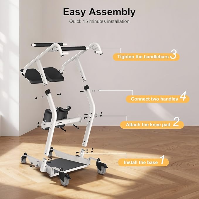 Stand Assist Lift, Sit to Stand Patient Transport Chair for Elderly, Lift Chair for Home Care Use Elderly Mobility Assist Transfer Device 5 Heights Adjustable for Seniors, Adults & Disabled