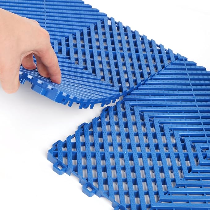 12Pack Modular Interlocking Grille Tile 12"x12"x0.66" Heavy Duty Mat for Garage Flooring Car Washing Facility Drain Balcony Yard Deck Floor (Blue)
