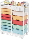 Rolling Storage Cart with 14 Drawers, Storage Organizer Cart with Tabletop and Pegboard,Utility Cart for Living Room, Classroom, Bedroom,Bathroom,Dorm,Office (Rainbow)