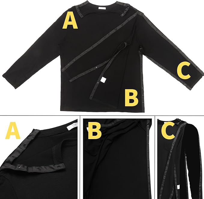 Deyeek Men's Post Shoulder Surgery Recovery Shirts Full Tear Away Long Sleeve Snap Chemo Port Access Shirt