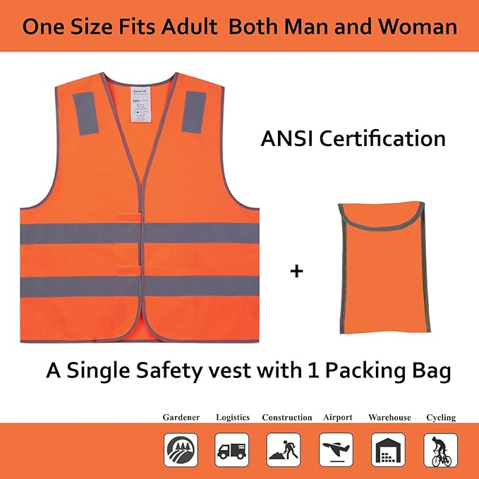Orange Safety Vests 10 Pack,Reflective High Visibility Construction Working Vest for Men,Woman,Pockets,Hi Vis Mesh and Neon Silver Strip