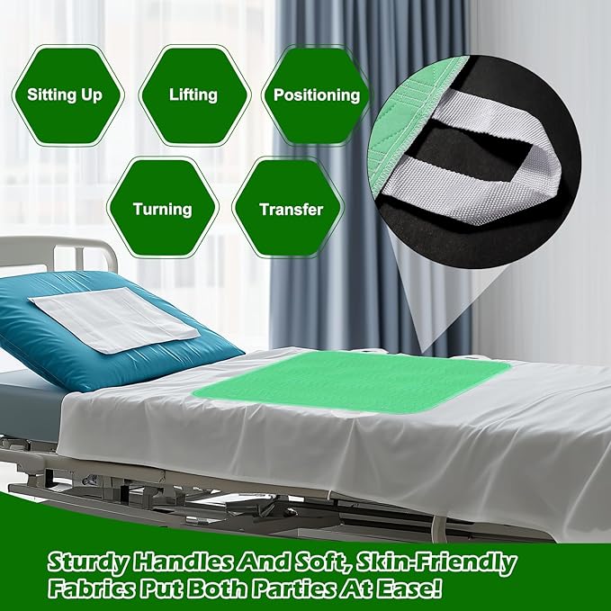 Positioning Bed Pad with Handles - Quick Drying Bed Pads with 8 Reinforced Handles, Washable Waterproof Reusable Pads for Elderly, Bedridden, Turning, Lifting, Transferring 34" × 36", 2Pack