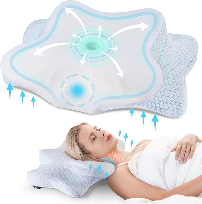 DONAMA Cervical Pillow for Neck and Shoulder,Contour Memory Foam Pillow,Ergonomic Neck Support Pillow for Side Back Stomach Sleepers with Pillowcase