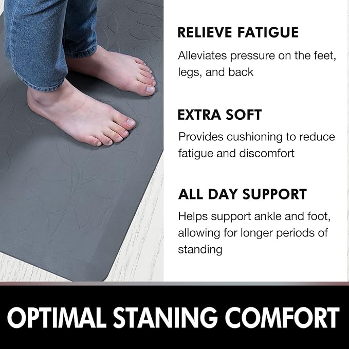 Anti Fatigue Kitchen Mat for Floor by DAILYLIFE, 3/4" Thick Kitchen Cushioned Mat, Standing Comfort Mat for Home, Office, Garage, Non-Slip Bottom, Waterproof & Easy-to-Clean (20" x 30", Grey)