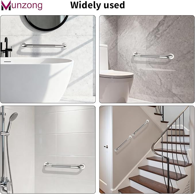 16 Inch Anti Slip Shower Grab Bar,Munzong Stainless Steel Handicap Grab Bars for Bathtubs and Showers,Brushed Nickel Knurled Balance Bar,Safety Hand Rail Support Elderly Senior Bath Handle