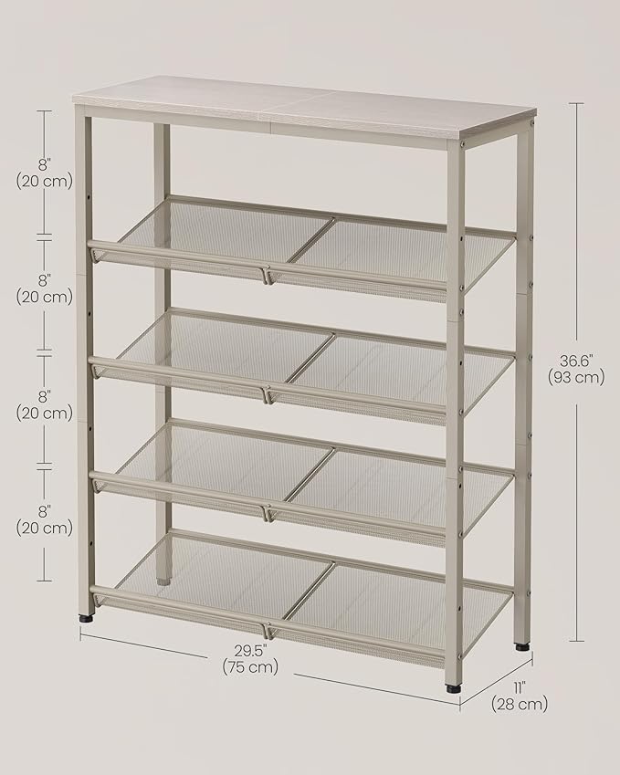 VASAGLE Shoe Rack for Entryway, 5-Tier Shoe Rack Organizer with Storage Shelves and Spacious Top, Freestanding, Adjustable, Industrial, Cappuccino Beige and Oatmeal Beige ULBS038L01