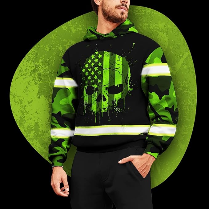 US Flag High Visibility Hoodie for Men Reflective Hoodie Safety Workwear for Worker Runner Patriotic ACC02