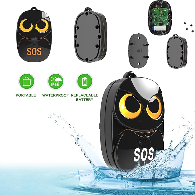 HTZSAFE Caregiver Pager Wireless Call Button 500+ Feet, SOS Alert Nurse Calling Elderly Fall Help System for Patient/Disabled Monitoring at Home, IP55 Waterproof, 1 Transmitter + 1 Receiver , Black